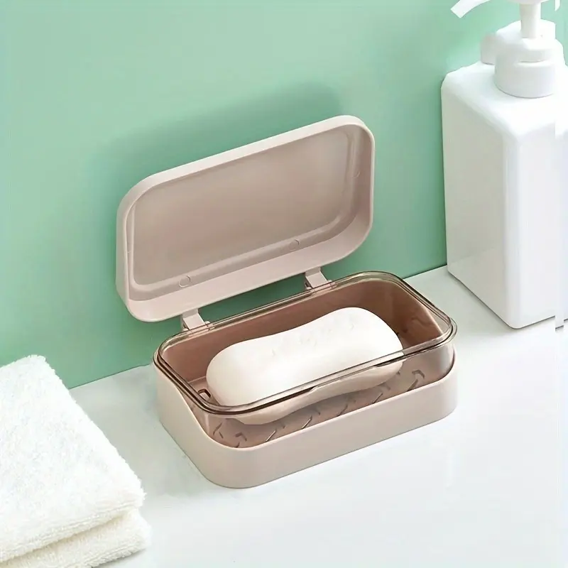 Soap Box, Soap Container with Drain Lid - Water-Resistant Storage Rack for Bathroom, Travel & Countertop - Durable, Compact & Space-Saving Design with Quick Drainage, Soap Dish Holder, Bathroom Accessory