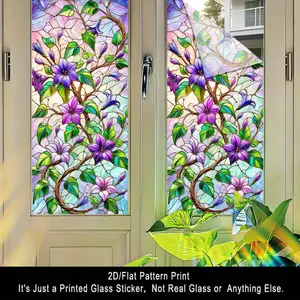 1PC, 2D Flat purple blue upright pattern frosted glass window film, transparent PVC adsorption glass door and window decoration, removable and reusable glass stickers. 17.71x39.37 inches (45x100 cm), suitable for home, kitchen, room, indoor festival party