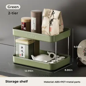 UFORU Vintage 2/3 Tier Cup Drying Rack with Drain Tray Multilayer Countertop Mug Storage Organizer Desktop Water Cup Stand for Kitchen White/Black/Green