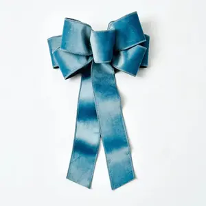 Soft Blue Taffeta Wire-Lined Hand-Tied Drape Loop Bow