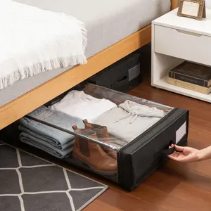 Set of 2 Under-Bed Rolling Storage Container with Transparent Cover – Versatile Space-Saving Design, Smooth-Glide Multi-Directional Wheels, Ideal for Organizing Clothes, Shoes, Bedding, Seasonal Items