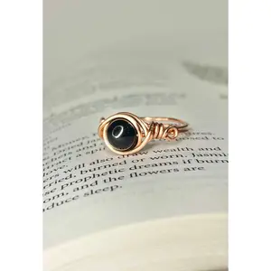Obsidian Copper Wire Ring - Handmade Genuine Copper & Black Obsidian Stone - Protection & Wisdom Energy - Available in All Sizes - Perfect for Scorpio, Sagittarius, Aries