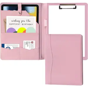 Portfolio Folder Padfolio with A4 Clipboard, PU Leather Portfolio Clipboard Business Binder Writing Clip Board Organizer for Legal Documents Business Card Men Women