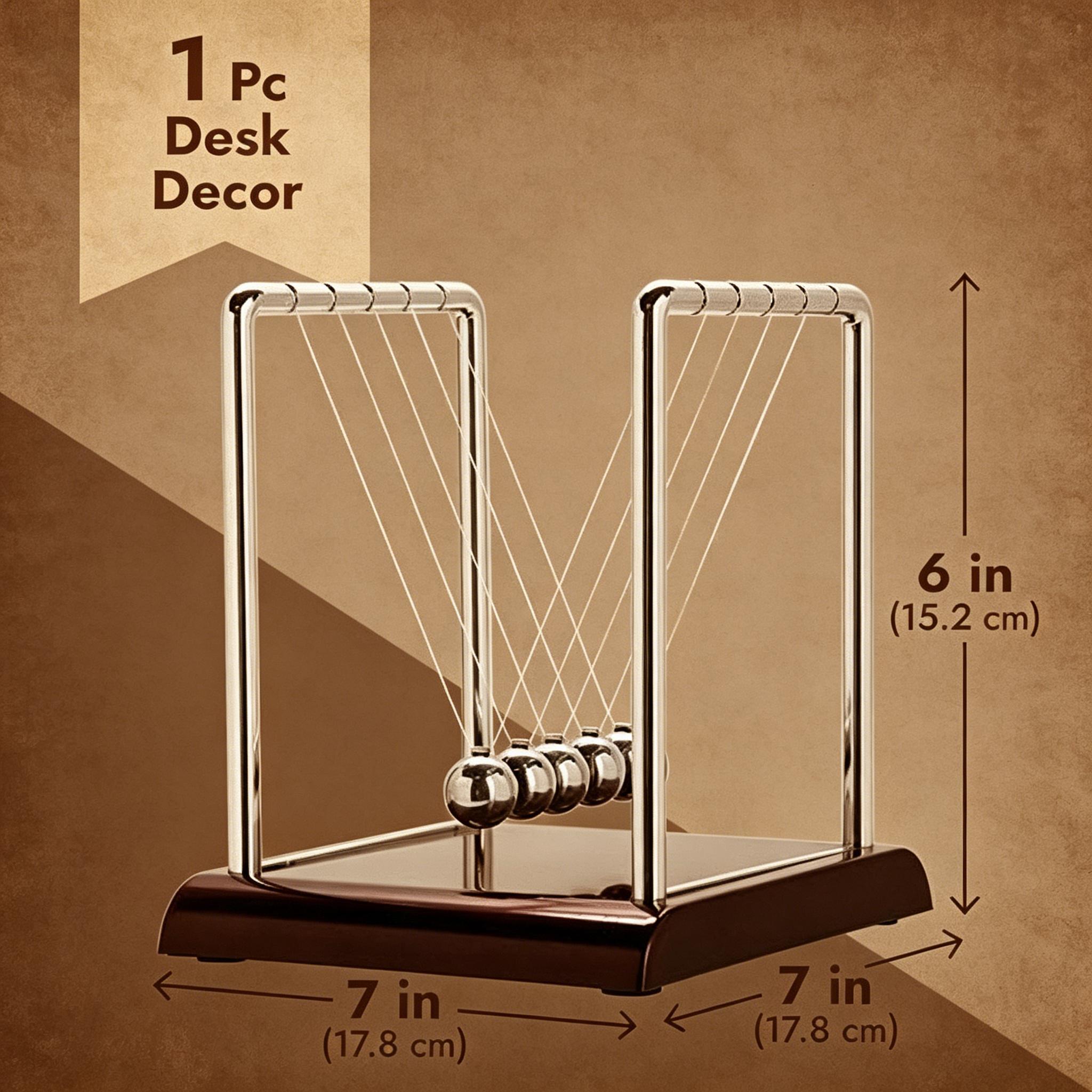 Newton's Cradle Pendulum 7x6x7 in Silver Stainless Steel, Desk Decor Stress Relief Toy, Physics Science Teacher Gift