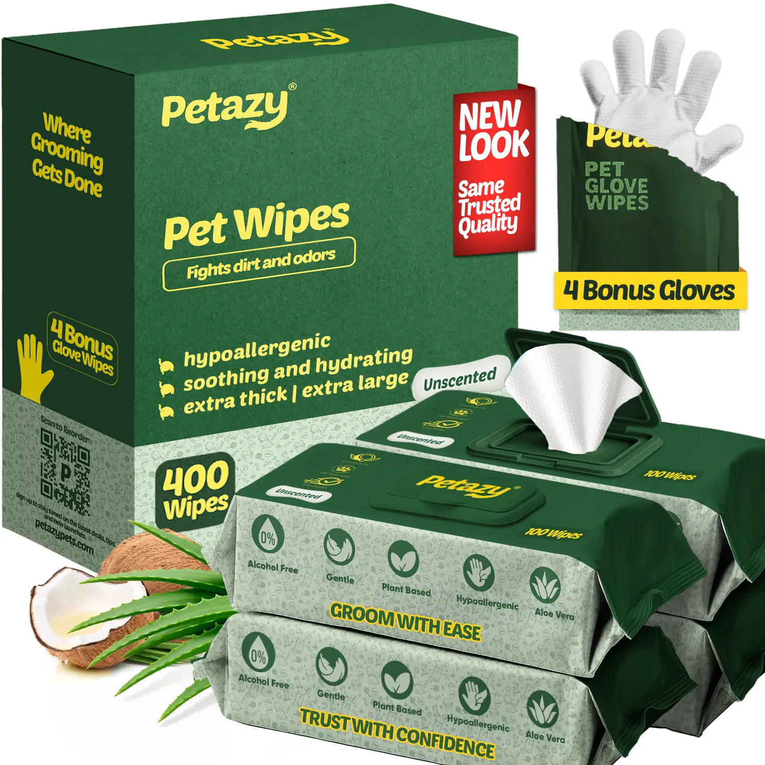 Pet Wipes for Dogs & Cats | Paw, Butt & Fur Cleaning | Thick, Fragrance-Free, Gentle for Sensitive Skin – Petazy