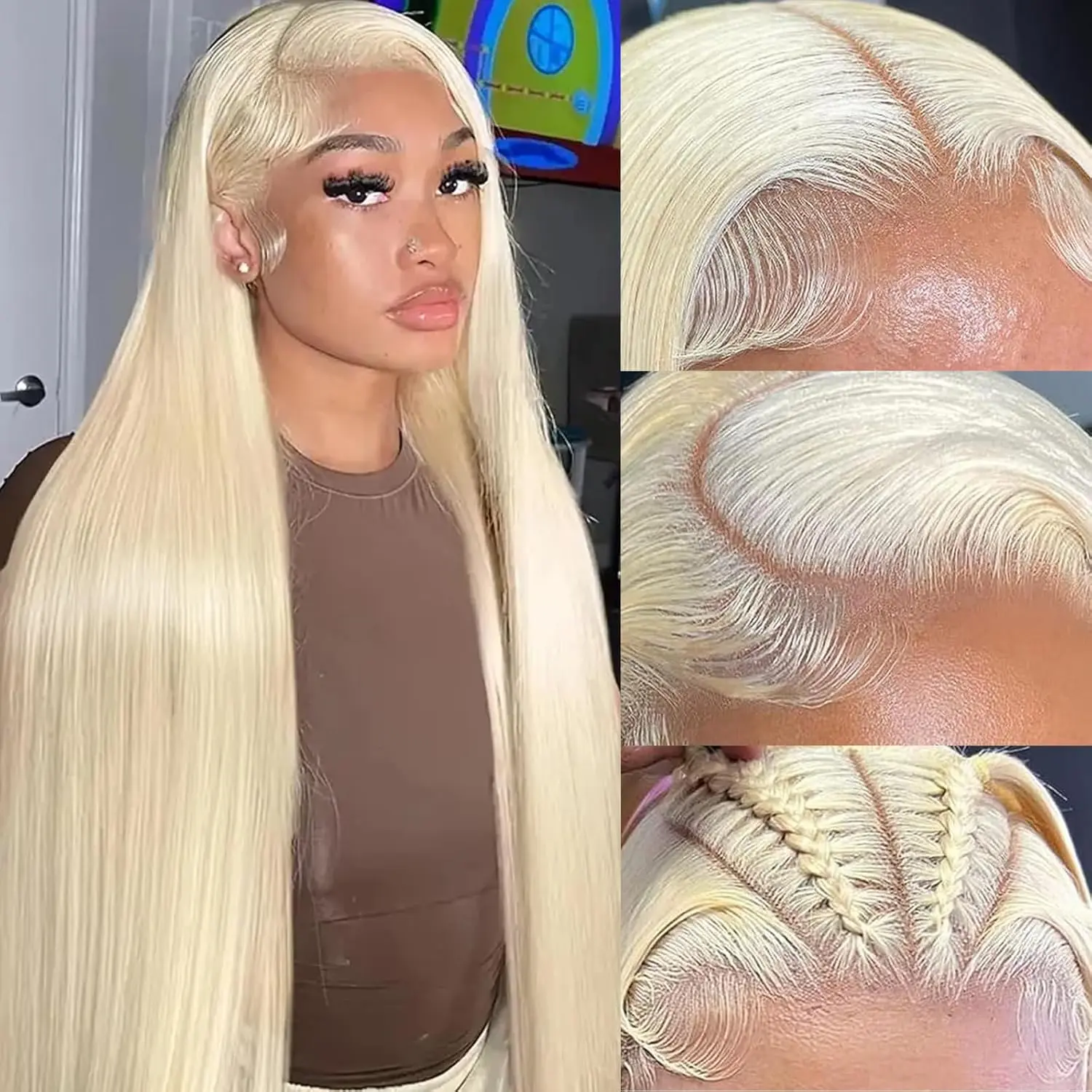Lace Front Wig Long Straight Pre-Plucked Synthetic Wig with Baby Hair Pre Plucked Synthetic Wigs With Baby Hair 26 Deep Wave HD  main image 2