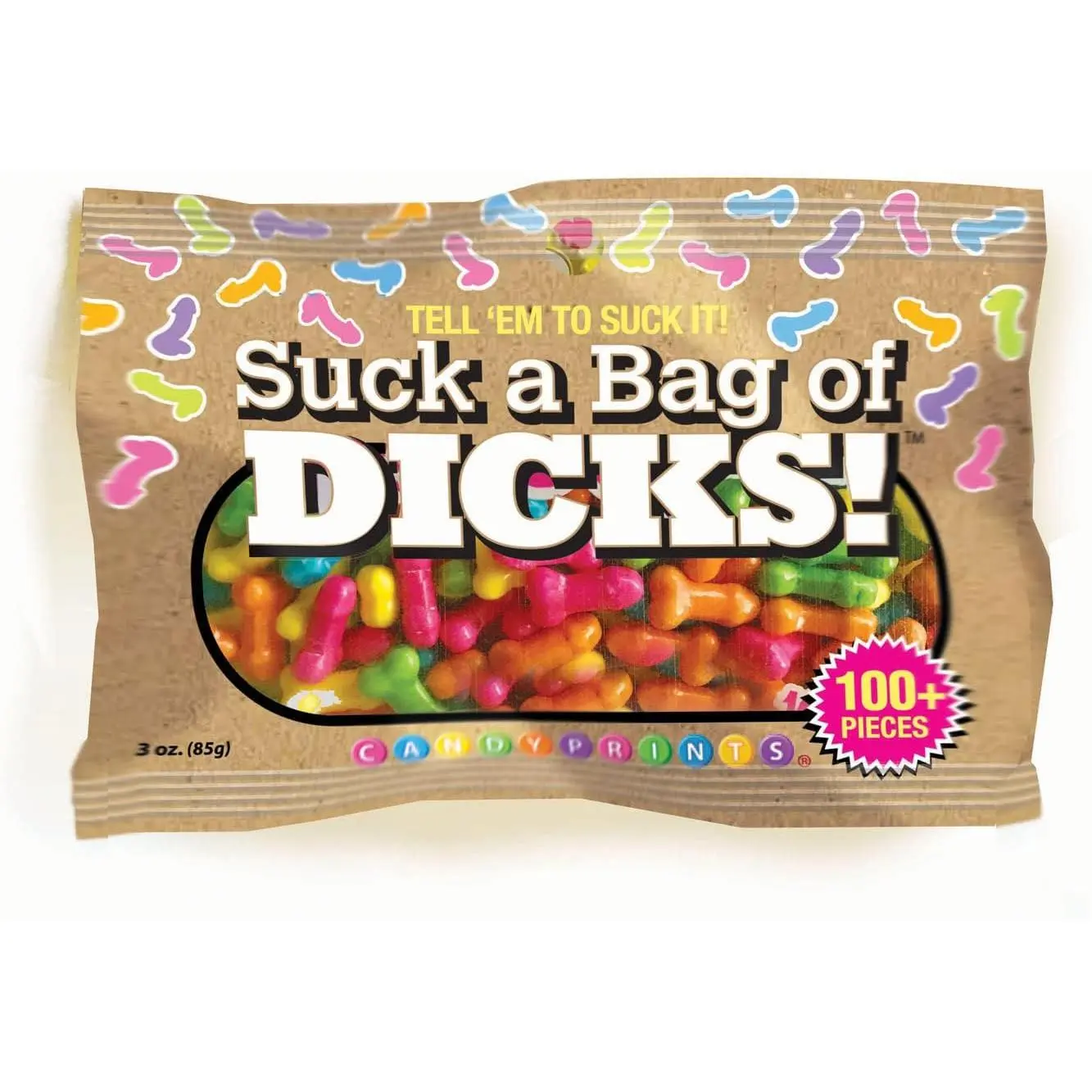 Suck A Bag of Dcks - Adult Pecker-Shaped Candy- Tell 'EM to Suc It! - 100 Pieces - 3 Ounces