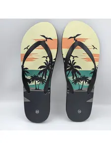 New Men's Herringbone Slippers, Extra Large Size Beach Shoes, Non-Slip Slip-On, Seaside Style with Printed Pattern