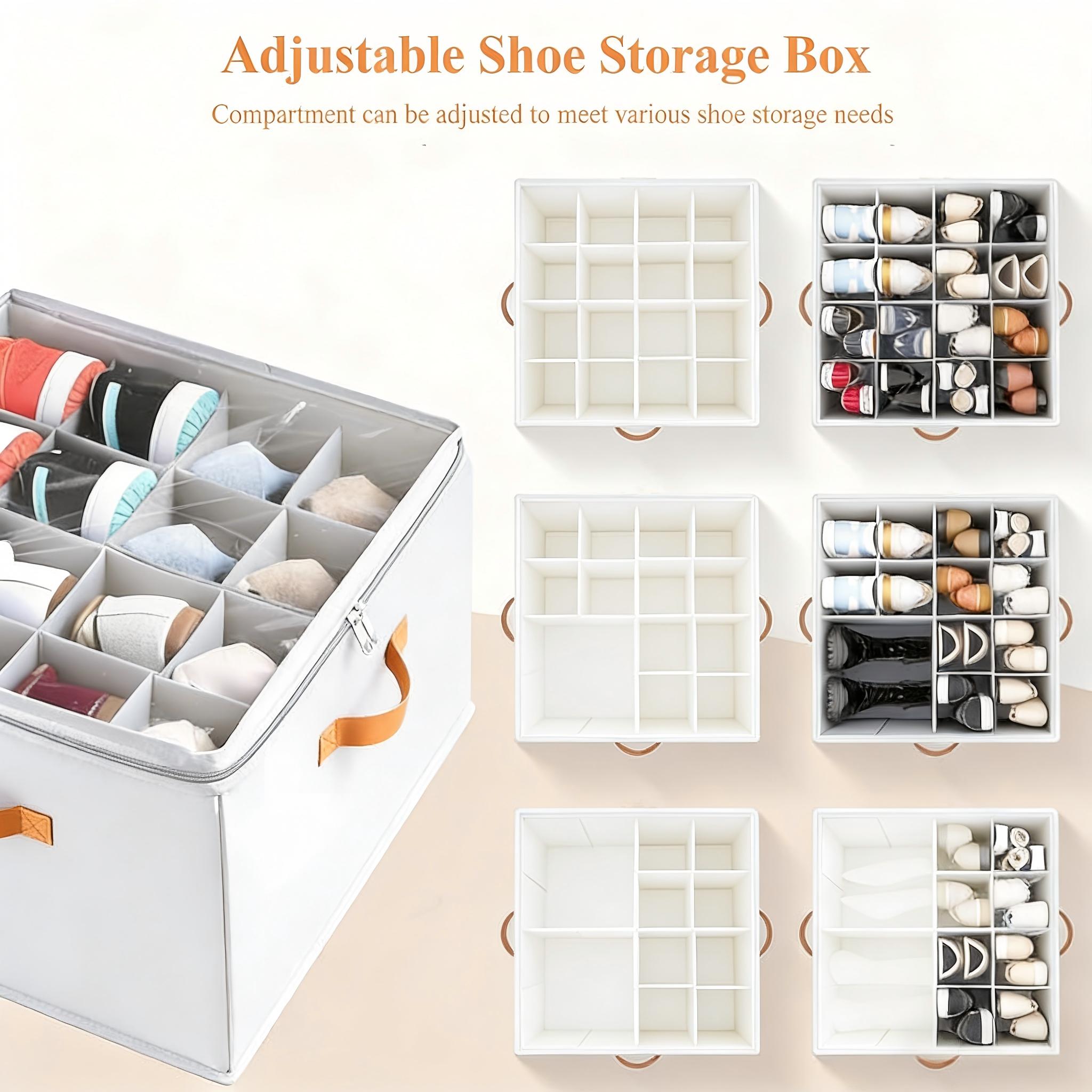 Shoe Organizer for Closet Fabric Shoe StorageBoxes with Clear Cover,Adjustable Compartments Organizerwith Sturdy Handles, Foldable Closet Bin Fits 8-16 Pairs Cozy Home Living Shoe Organizer for Closet Fabric Shoe StorageBoxes with Clear Cover,Adjustable Compartments Organizerwith Sturdy Handles, Foldable Closet Bin Fits 8-16 Pairs Cozy Home Living