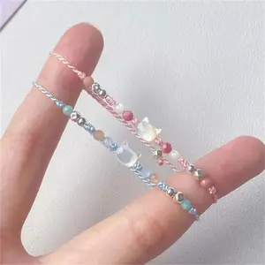 Handmade 2pcs Couples Cute Cat Bracelet Unique Stylish Hand Rope For Women Men Beaded Woven Bracelet Wrist Jewelry Gifts