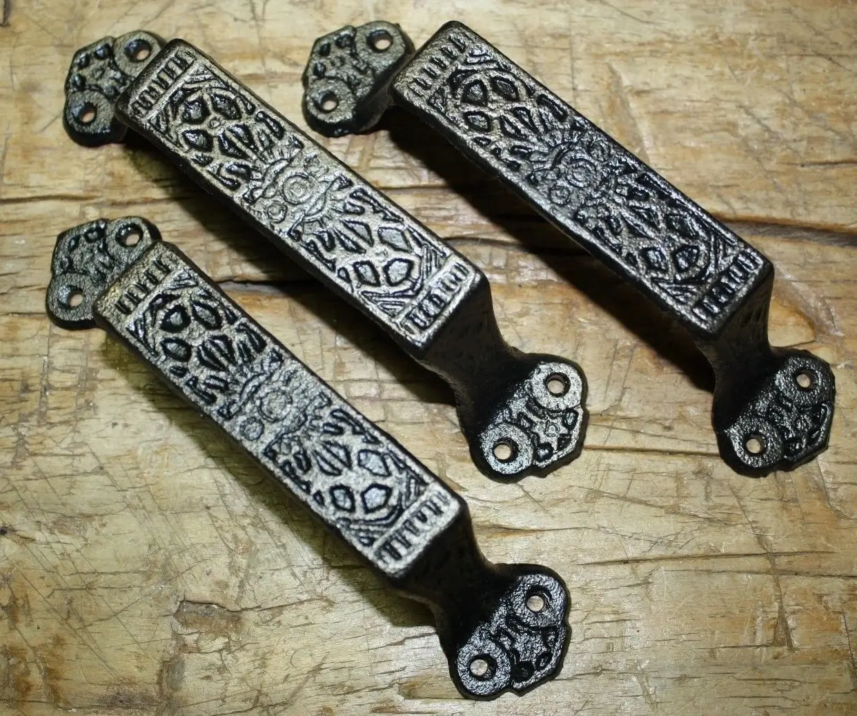 2 Large Cast Iron Antique Style FANCY Barn Handle Gate Pull Shed Door Handles