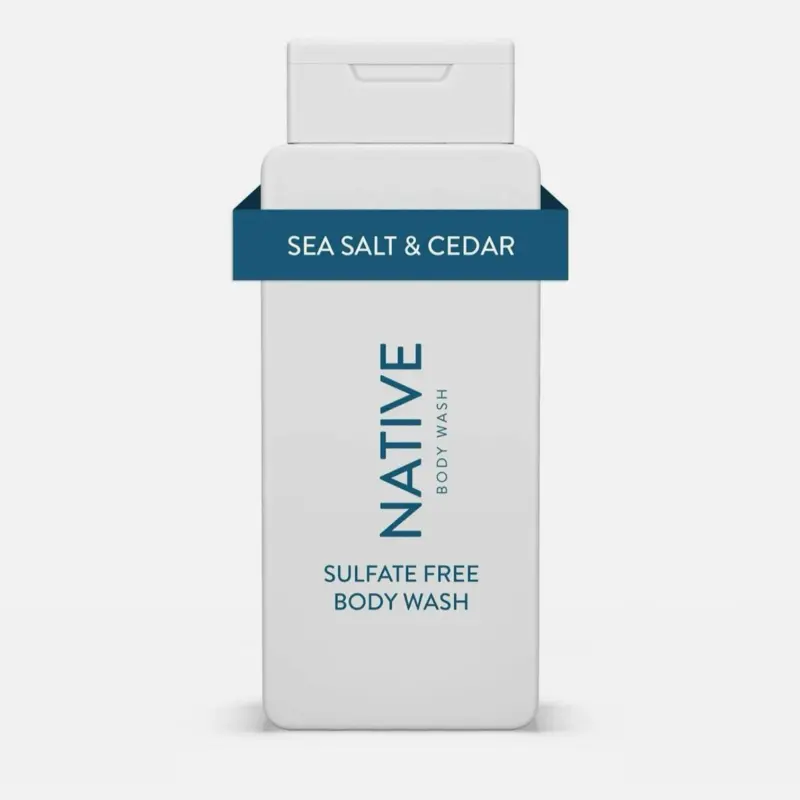 Native Body Wash SEA SALT & CEDAR Sulfate Free Paraben Free for Men and Women 18 oz Plant Derived Cleanser