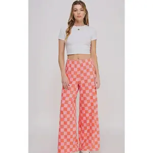 Pink & Orange High Waist Wide Leg Knit Pant