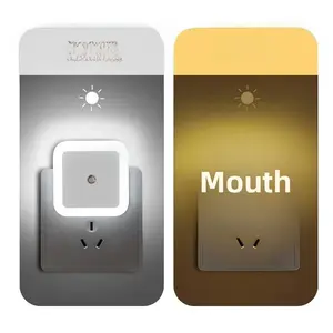 Smart plug-in night light with sound and light sensors - warm white LED lighting from dusk to dawn, suitable for bedroom, bathroom, and hallway