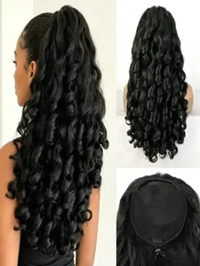 26-Inch Drawstring Yaki Ponytail Short Curly Hair Extension, Voluminous Short Curl Ponytail Wig Piece, All-Season Long Wigs