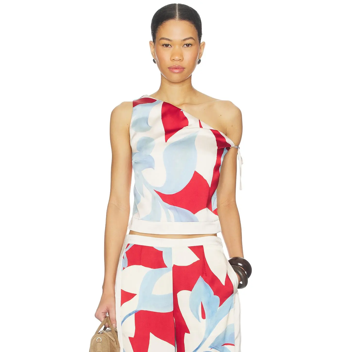SEVEN WONDERS Amoree One Shoulder Tie Top in Amoree Red