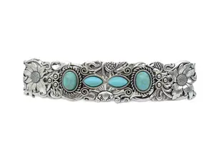 Turquoise stone silver tone metal flower western native style hair clip barrette