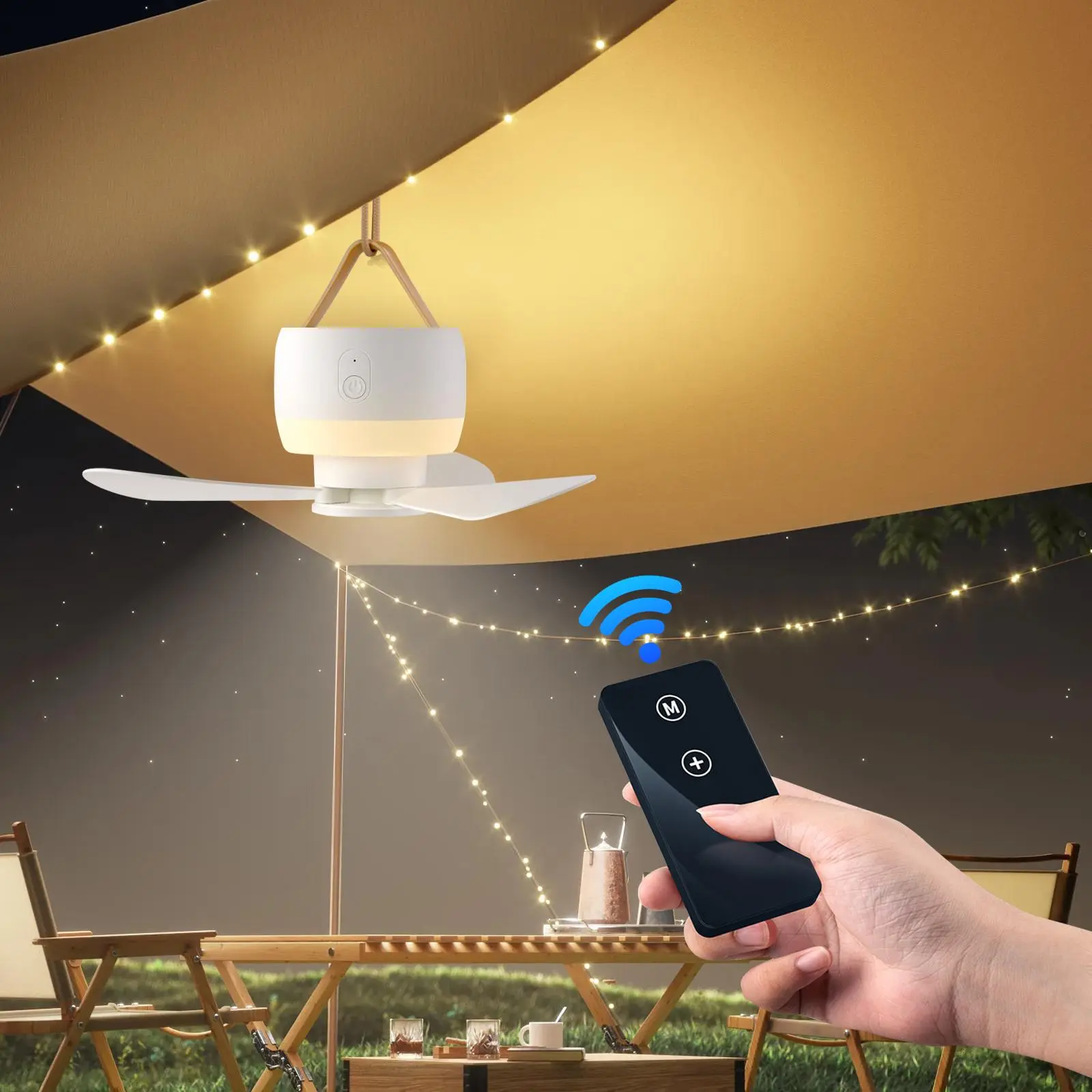 Portable USB Rechargeable Camping Light with Fan, Remote Control Hanging Fan Light, Outdoor Lighting for Camping, Hiking, Fishing, Camping Accessories