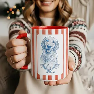 Custom Dog Line Drawing Mug Personalized Dog or Cat Portrait from Photo, Memorial Pet