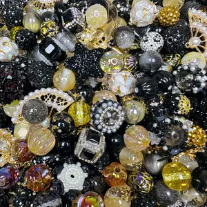 Black&Gold Realm Mixed 16mm Acrylic/Resin/Glaze/Heavy-Crafted Mix Beads For Key/Bag Charm Car Hanger for DIY Craft Project