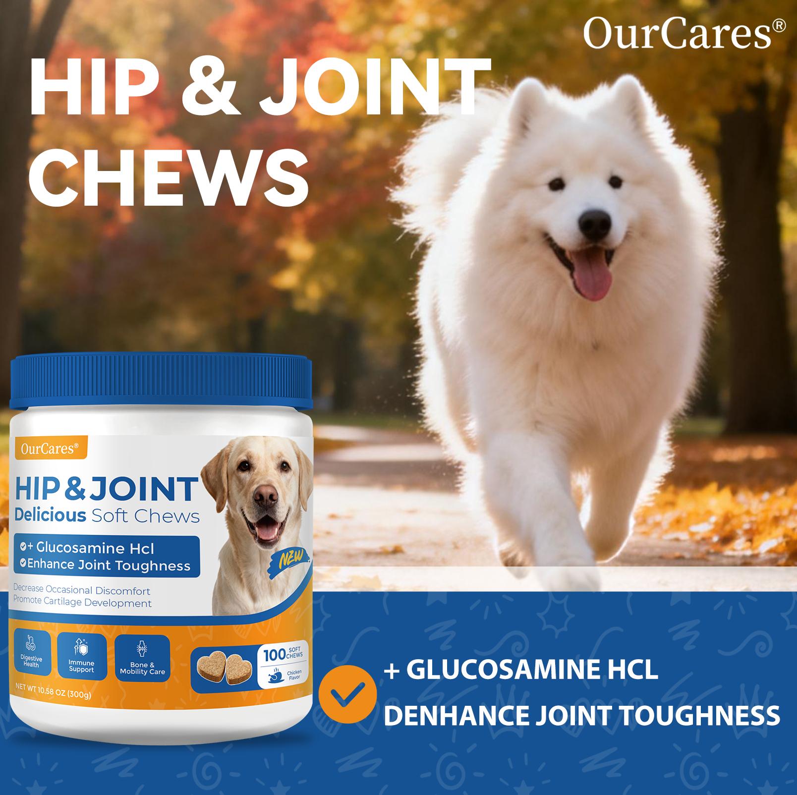 OurCares  Generation 2 Hip and Joint for Dogs Glucosamine for Dogs Hip and Joint Supplement with Chondroitin MSM Vitamins C & E - Chicken Flavor 100 Soft Chews Pet Daily Chews Snacks