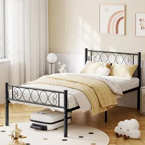 Garvee Black Metal Twin-XL Bed Frame with Headboard and Footboard, Twin-XL Size Platform Bed Frame with Iron-Art Sweet Heart Design, No Box Spring Needed, Easy Assembly