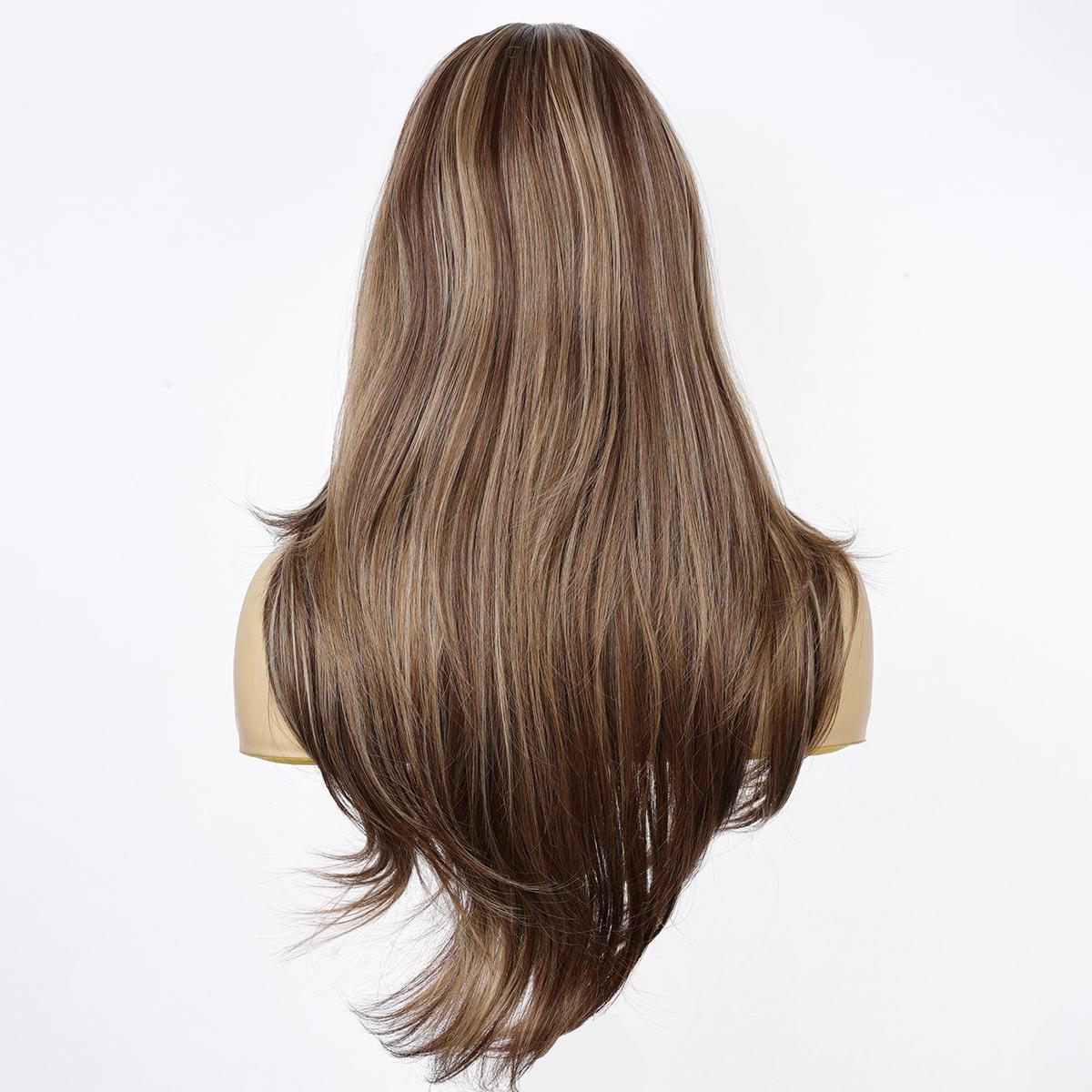 Valeria - MaxFull Dark Ash Brown Wig | Platinum Blonde Chunky Highlights, Pre-Cut 13×5 Skin-Melt HD Lace, Free Part, Face-Framing Layered, Soft Effortless Waves Wig