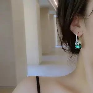 LisiZen Real Gold Plated Silver Needle Zircon Flower Hoop Earrings Vintage Elegant Temperament Drop Earrings Light Luxury High-Grade Jewelry for Women DZEH5185