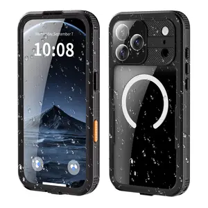Magnetic for iPhone 16 Pro Max Case, IP68 Waterproof Dustproof Case, [Compatible with Magsafe] [Built-in Screen Protector] Full Body Heavy Duty Rugged Phone Cover 6.9 inch, Black/Clear