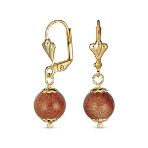 Round Purple Amethyst Drop Ball Earrings Leverback Gold 8MM