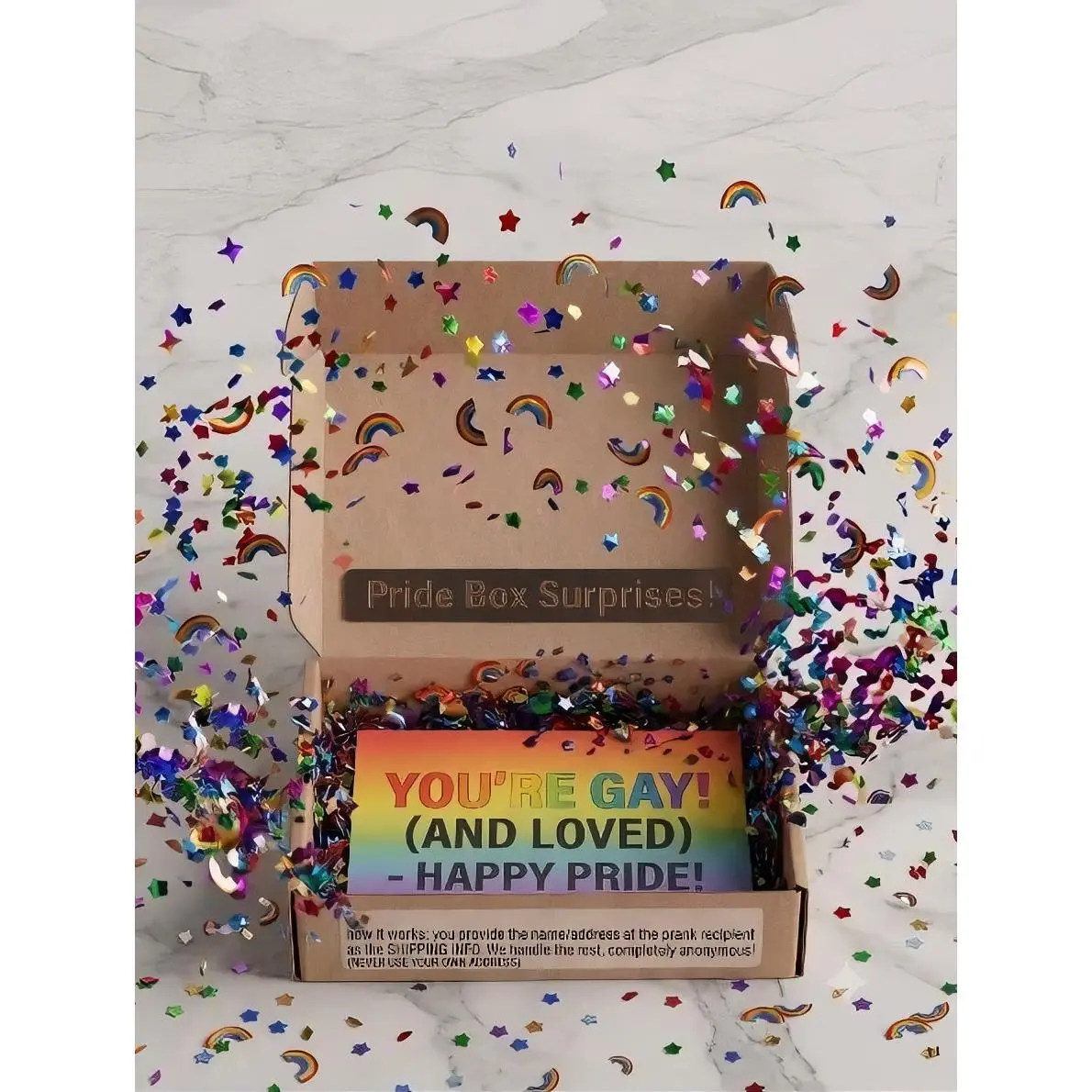 Pride Box Surprises - You're Gay and Loved Happy Pride Confetti Box for Celebrations