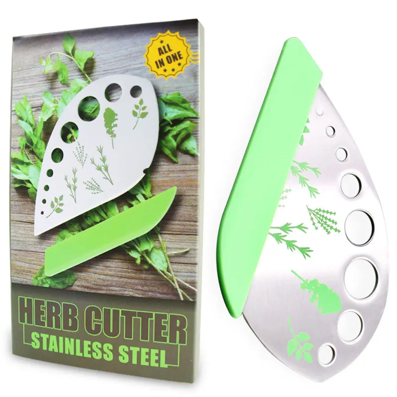 Herb Leaf Stripper Tool, 9‑Hole Stainless Steel Herb Remover Cutter with Safety Protective Cover for Basil, Rosemary, Thyme, Home Kitchen Accessories