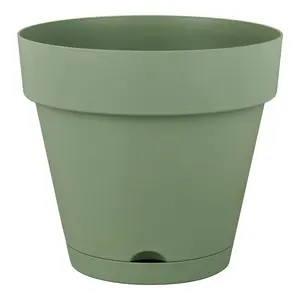 Medium Green Plastic Round Self-Watering Planter with Attached Saucer (12 in. L x 12 in. W x 10.98 in. H)