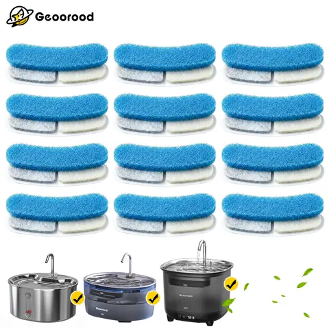 Geoorood Pet Fountain Replacement Filter Cartridges, Mesh-Activated Carbon Accessories for Debris Removal, Easy-Install 4-Pack/8-Pack/12-Pack Water Filters, Easy Installation