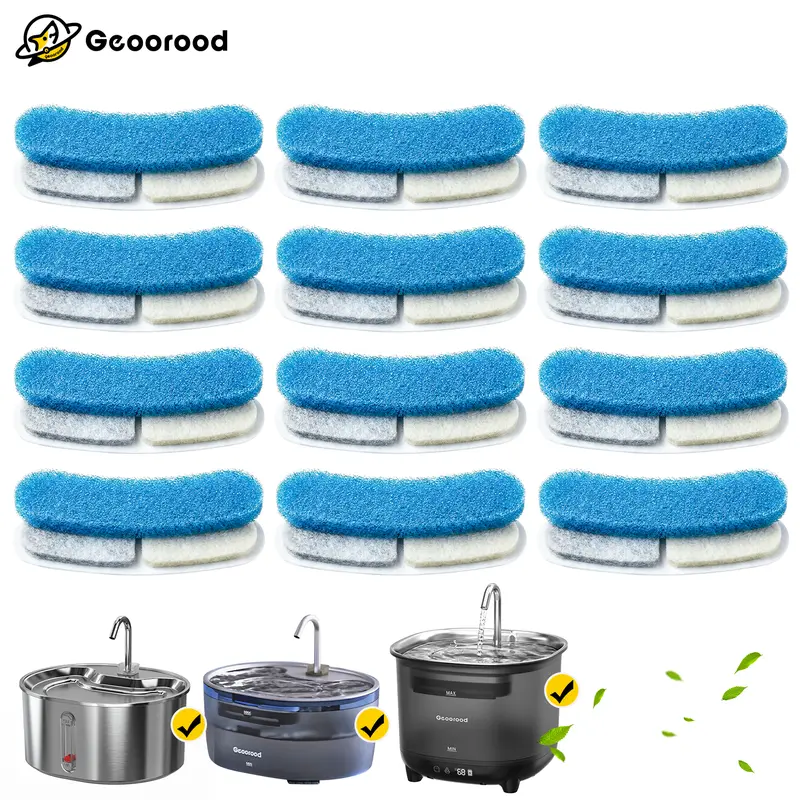 Geoorood Pet Fountain Replacement Filter Cartridges, Mesh-Activated Carbon Accessories for Debris Removal, Easy-Install 4-Pack/8-Pack/12-Pack Water Filters, Easy Installation
