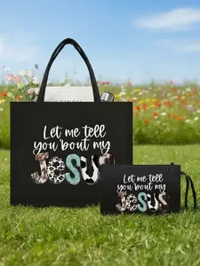 Let Me Tell You About My Jesus Pattern Stylish Tote Bag Set, Large Capacity Storage Bag Set, Casual Trendy Versatile High-quality Daily Commuting Fashionable Bag Set