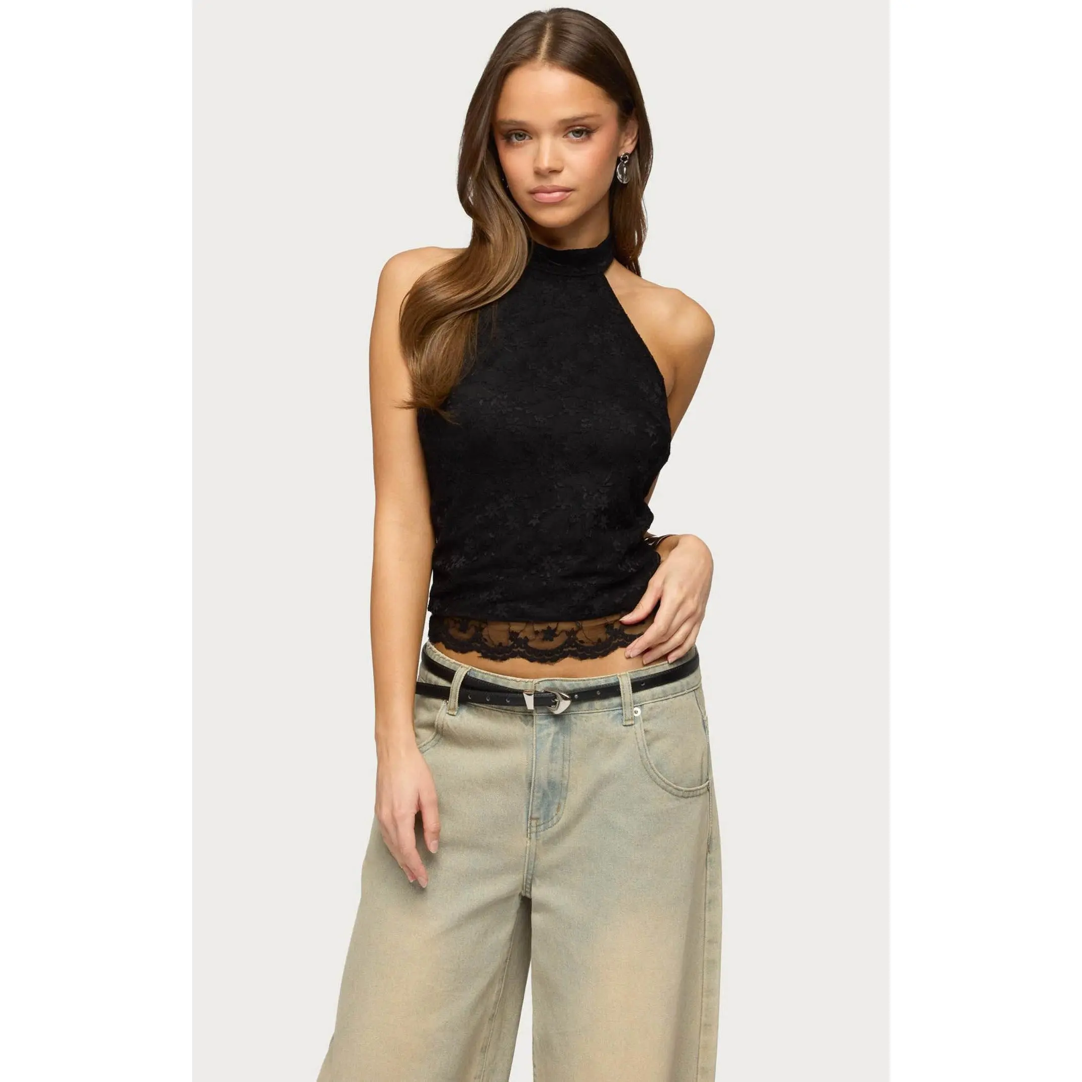 Edikted Women's Perrie Lace High Neck Halter Top