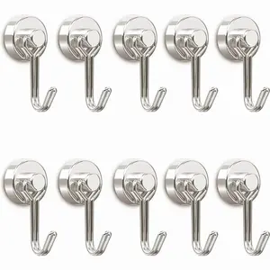 4Pcs 8 Pcs Magnetic Hooks,Heavy Duty 30LBS Neodymium Magnet Hook with Rust Proof for Indoor Outdoor Hanging,Refrige,Grill,Kitchen,Key Holder Silver