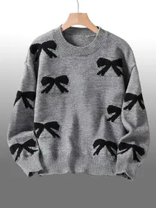 Girls' Teen Elegant Ladylike Colorful Fashion Everyday Commuter School Simple Casual Cozy Vintage Trendy Patchwork Sweater with Bow Design Size 8-16 Y