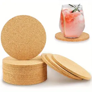 5pcs Absorbent Insulated Non-slip Cork Table Cushion，Cork Coaster, Placemat, Cork Mat, Round Absorbent, Insulated, Non-slip Cork Table Mat