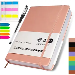 Luxury  Lined Journal Notebook, 200 Pages Real 100 GSM Thick Paper Notebooks for Work, Notebooks College Ruled A5 8.5x5.8In- Ideal for Writing, School(with 1 Gel Pen&100&30 Sticky Tabs)