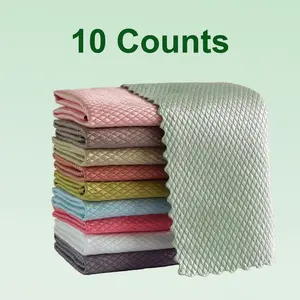 10 Counts Glass Cleaning Cloth, Streak-Free Fish Scale Cleaning Cloths, Lint-Free Polishing Shiny Cloths for Window, Car, Mirror (Random Color Mix)