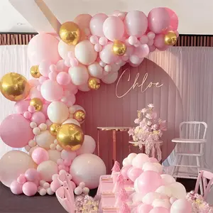 Pink Gold Balloon Garland Arch Kit,104pcs White Metallic Gold Latex Balloon,Wedding Girls Birthday Party Decoration,Baby Shower Decor