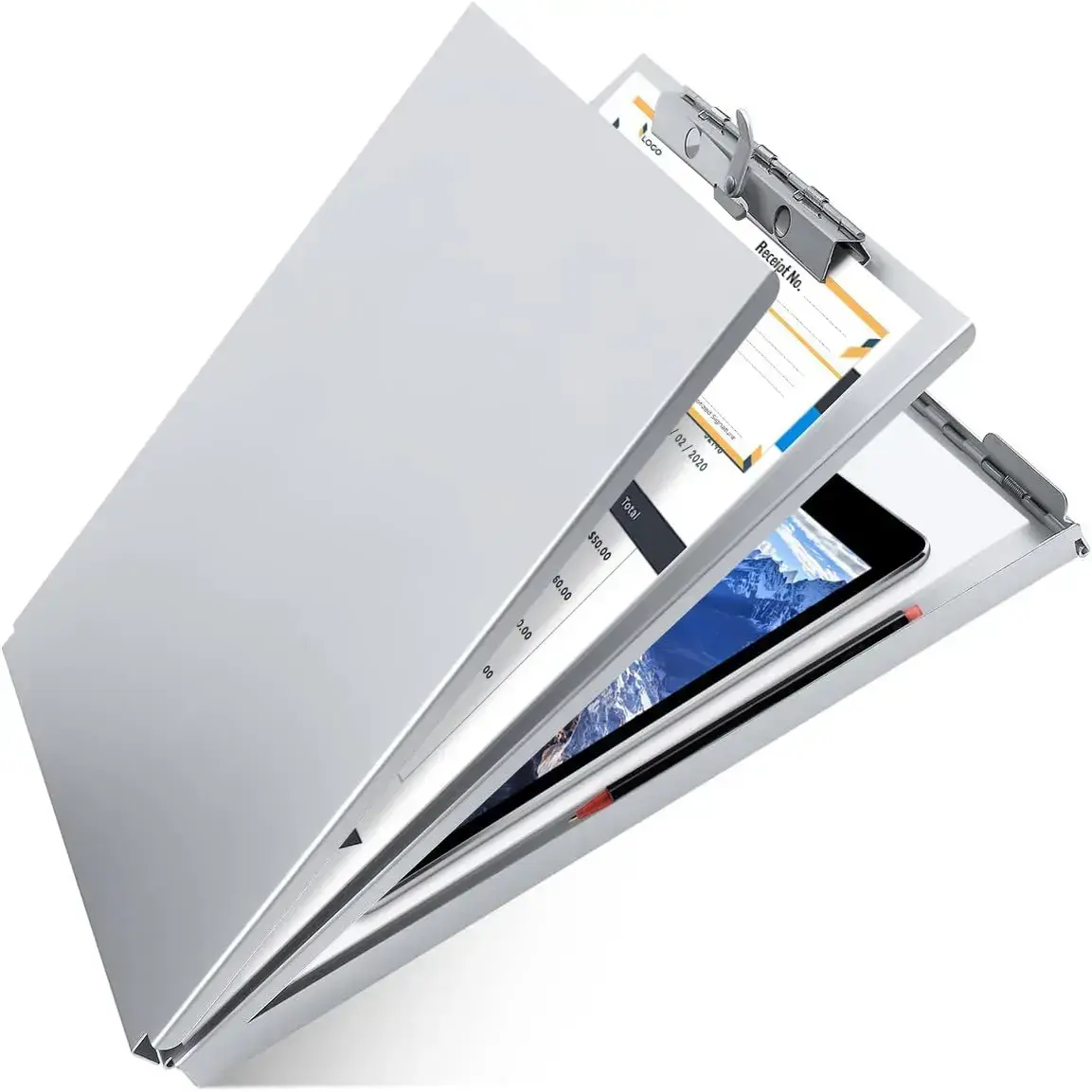 Portable Aluminum Clipboard with Storage, Office Accessories Paper Organizer, Stainless Steel Binder, High-Capacity Metal Clip, Heavy-Duty for Medical Personnel & Jobsite Professionals, Paper Organizers