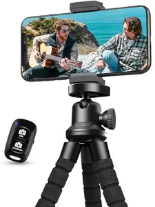 Phone Tripod, Flexible Tripod for iPhone and Android Cell Phone, Portable Small Tripod with Wireless Remote and Clip for Video Recording/Vlogging/Selfie Black