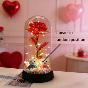 Bear-shaped glowing rose night light, rose-shaped plastic cover, home and room desktop decorative lamp, suitable for indoor bedroom decoration, perfect Valentine's Day and Christmas gift night light for bedroom or study, holiday present.