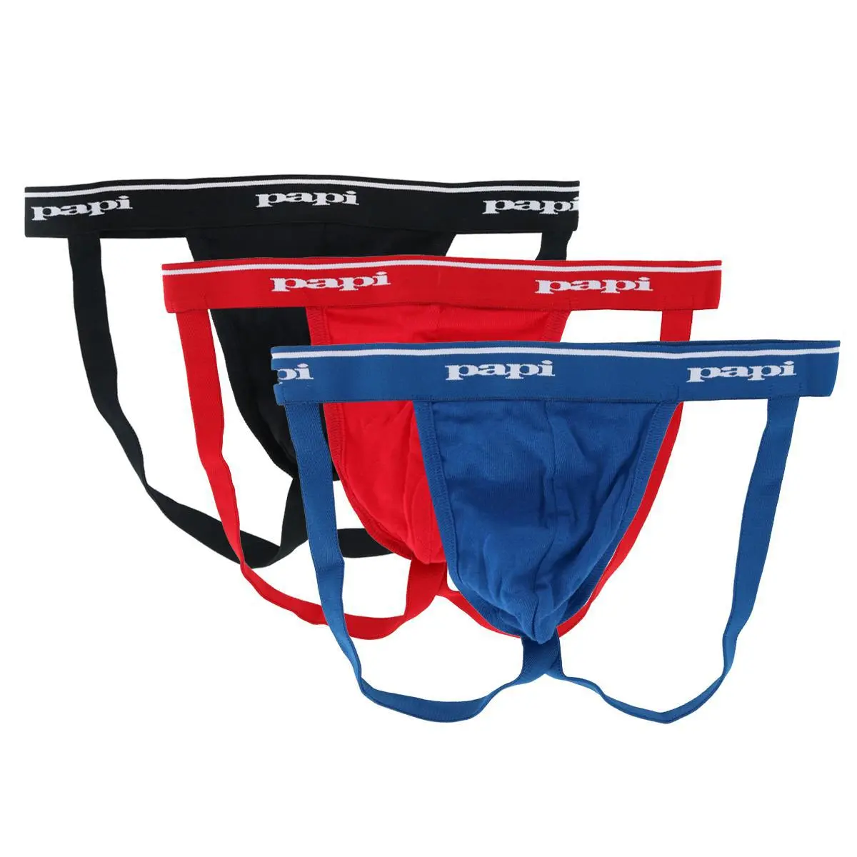 Papi Men's Solid Cotton Jock Strap Assorted (3 Pack), Briefs