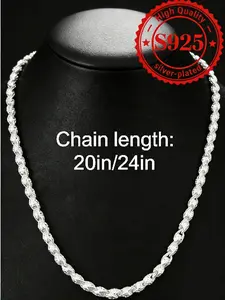 1 piece of 925 silver-plated bamboo chain pendant necklace, suitable for men and women. 20/24 inches of faucet chain necklace, perfect for festive parties, everyday fashion outfits, holiday gifts, romantic presents, and men’s accessories.