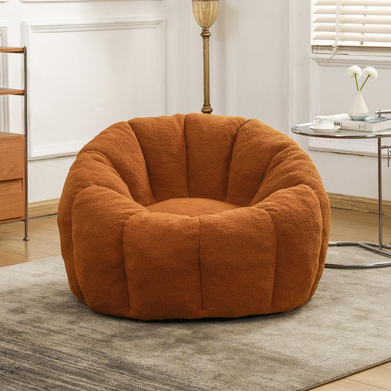Large Bean Bag Chair with Arms & Backrest, Plush Faux Fur Lounge Chair for Adults | High-Density Foam Fill, Orange Reading & Gaming Chair