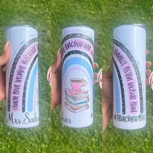 Teacher glitter rainbow tumbler